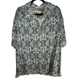 Tommy Bahama Mens 100% Silk XL Shirt Blue Hawaiian Button Down Shirt Short Sleev